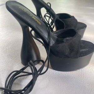Fashion Nova Black Suede Platform Sandals
